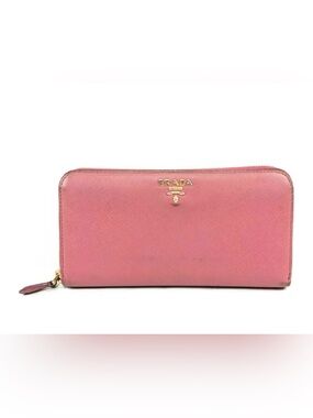 Pre-owned PRADA leather Small Leather Goods Saffiano Pink Long Wallet